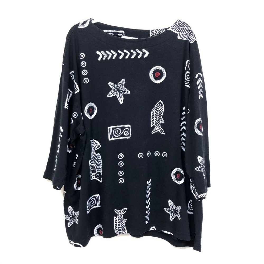 Vintage Copa Cabana Soft Black Jersey Beachy Tribal Top